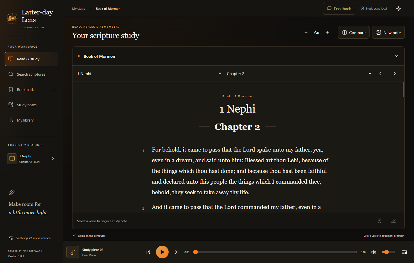 Latter-day Lens scripture reader with local study controls